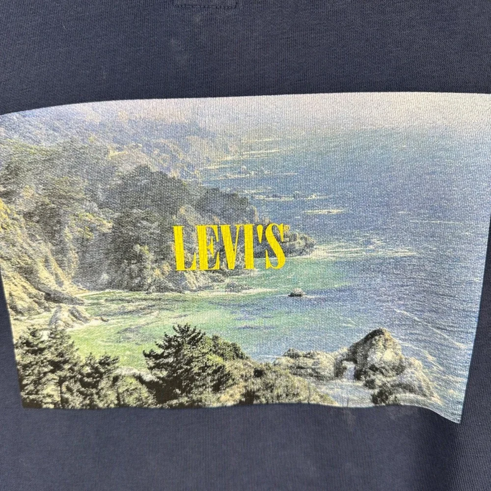 Levis Mens California Coast Graphic Hoodie Navy Blue Fleece Sweatshirt Size XL